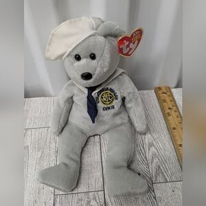 Ty Gray Sailor Bear Plush with White Hat
